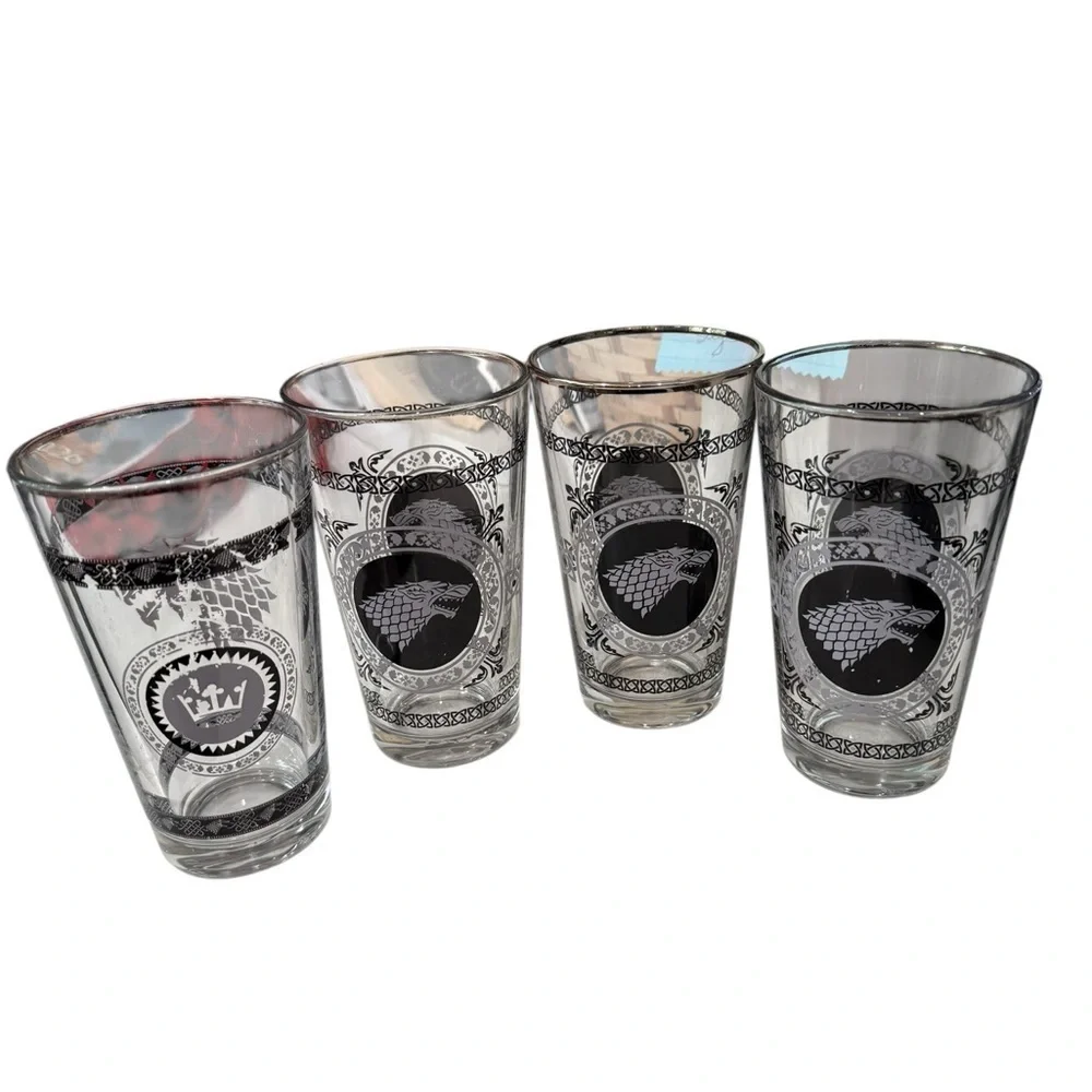 Game of Thrones Tumbler Black Seawolf Crown Drinking Glasses 6 inches lot of 4